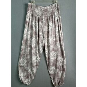 Lotus and Luna Boho Floral Smocked Waist Harem Pants L XL